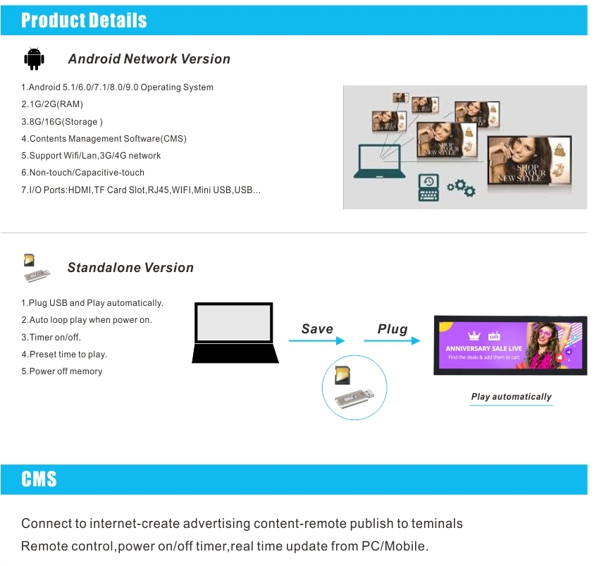 46.6 Inch 1200mm Ultra Wide Screen LCD Stretched Monitor WiFi Shelf Display